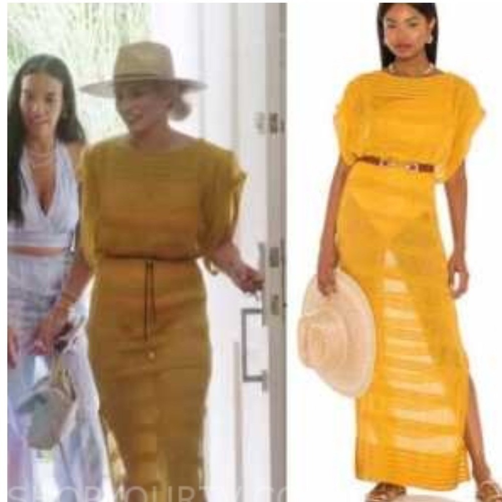 Baobab Yellow Gold Fringe Knit Maxi Dress Cover Up Size M ASOTV Summer House